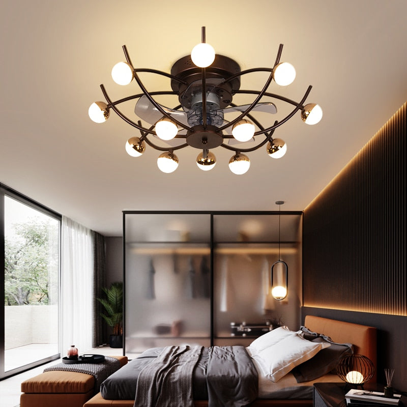 Intelligent creative ceiling fan lamp electric fan with lamp remote control bedroom decoration dining room lamp living room