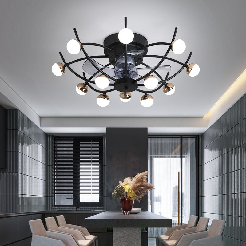 Intelligent creative ceiling fan lamp electric fan with lamp remote control bedroom decoration dining room lamp living room