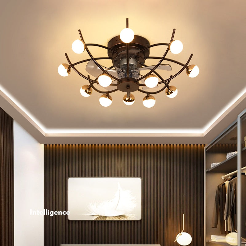 Intelligent creative ceiling fan lamp electric fan with lamp remote control bedroom decoration dining room lamp living room