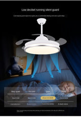 Led ceiling fan lamp with remote control circular DC frequency lamp for bedroom decoration, retractable and reversible