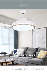 Led ceiling fan lamp with remote control circular DC frequency lamp for bedroom decoration, retractable and reversible