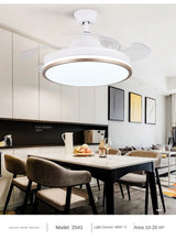 Led ceiling fan lamp with remote control circular DC frequency lamp for bedroom decoration, retractable and reversible