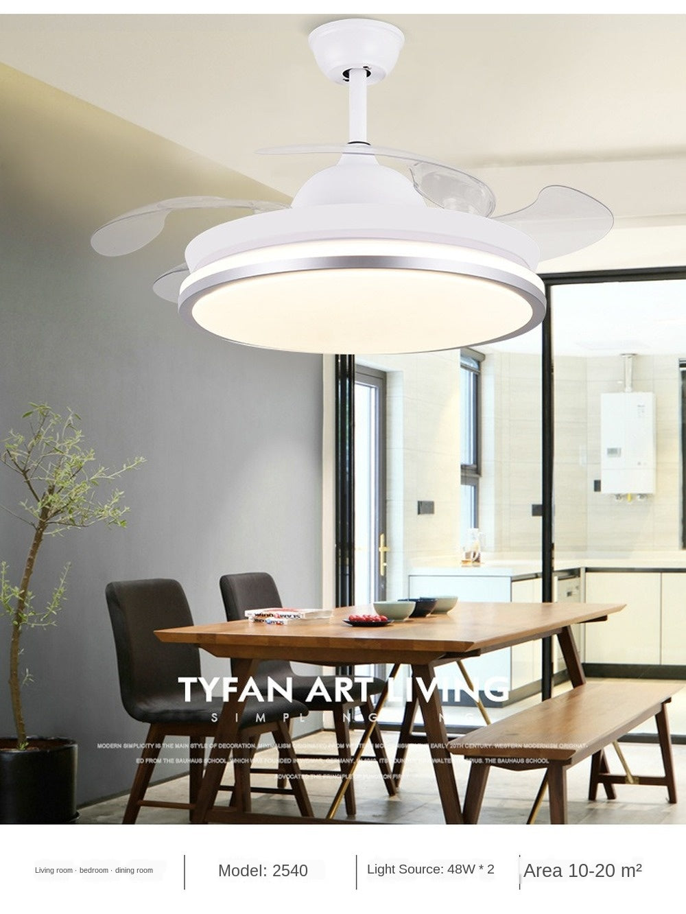 Led ceiling fan lamp with remote control circular DC frequency lamp for bedroom decoration, retractable and reversible