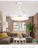 Led ceiling fan lamp with remote control circular DC frequency lamp for bedroom decoration, retractable and reversible