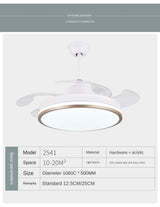 Led ceiling fan lamp with remote control circular DC frequency lamp for bedroom decoration, retractable and reversible