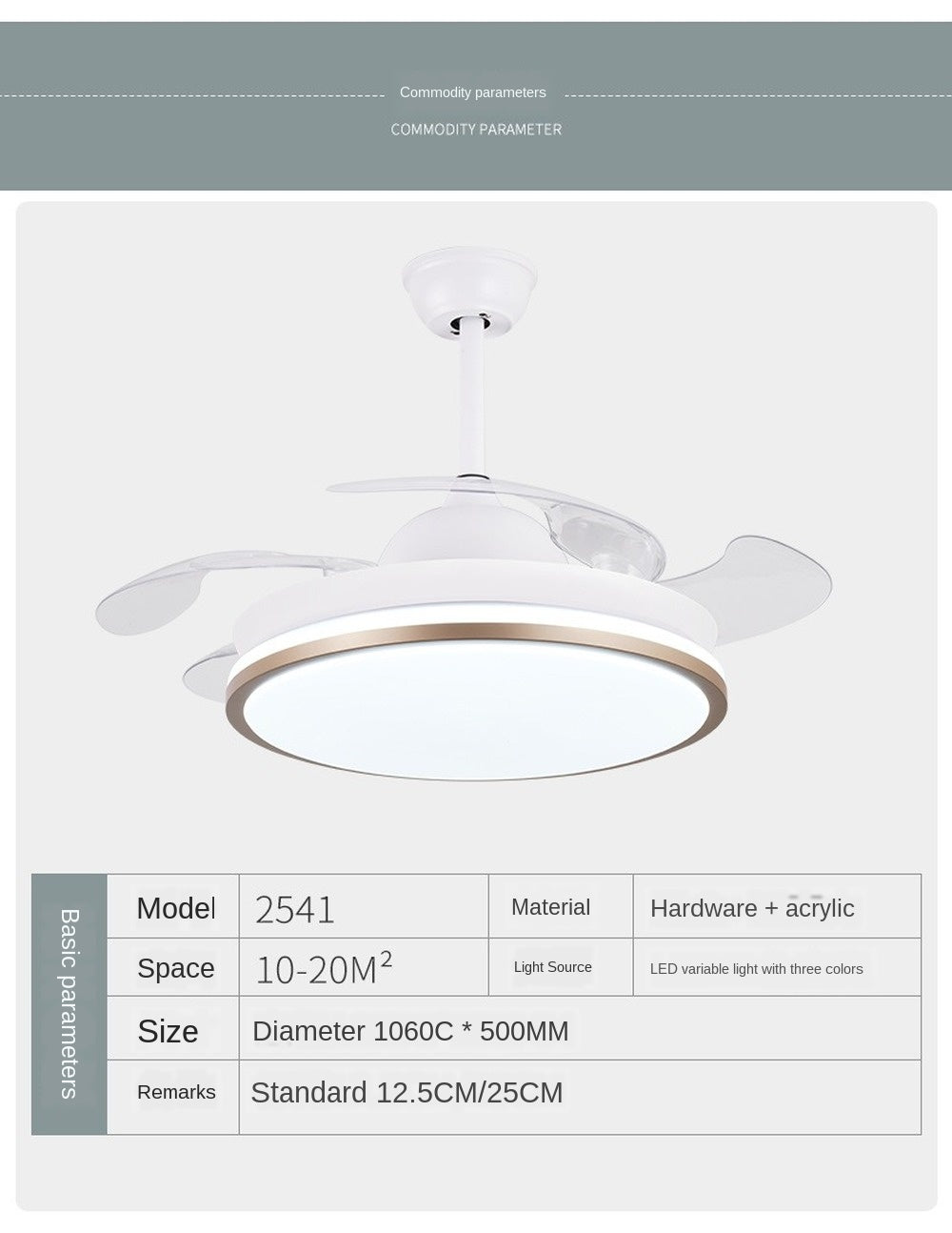 Led ceiling fan lamp with remote control circular DC frequency lamp for bedroom decoration, retractable and reversible