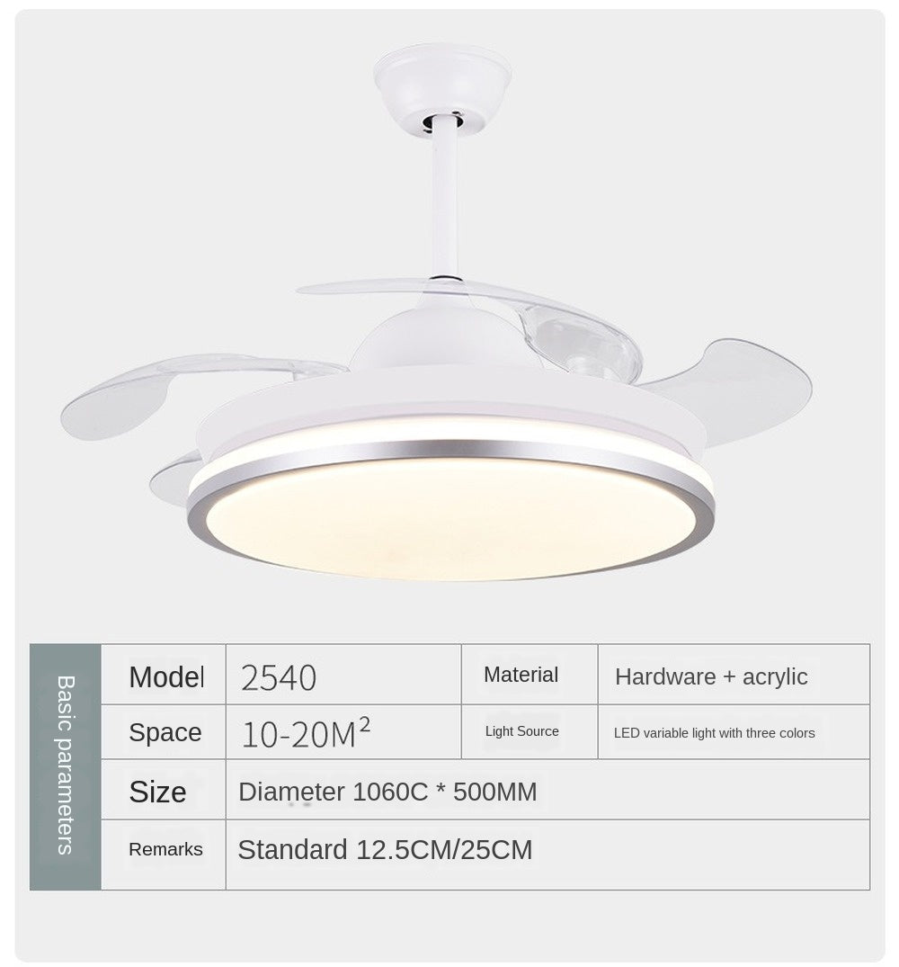 Led ceiling fan lamp with remote control circular DC frequency lamp for bedroom decoration, retractable and reversible