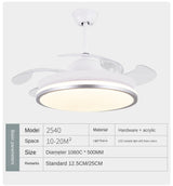 Led ceiling fan lamp with remote control circular DC frequency lamp for bedroom decoration, retractable and reversible