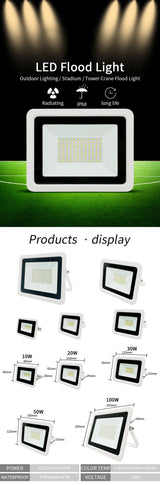 LED Flood Light 10W 20W 30W 50W 100W AC220V IP68 Waterproof Outdoor Spotlight Street Light Foco Led Exterior Wall Lamp Reflector