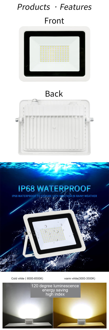 LED Flood Light 10W 20W 30W 50W 100W AC220V IP68 Waterproof Outdoor Spotlight Street Light Foco Led Exterior Wall Lamp Reflector