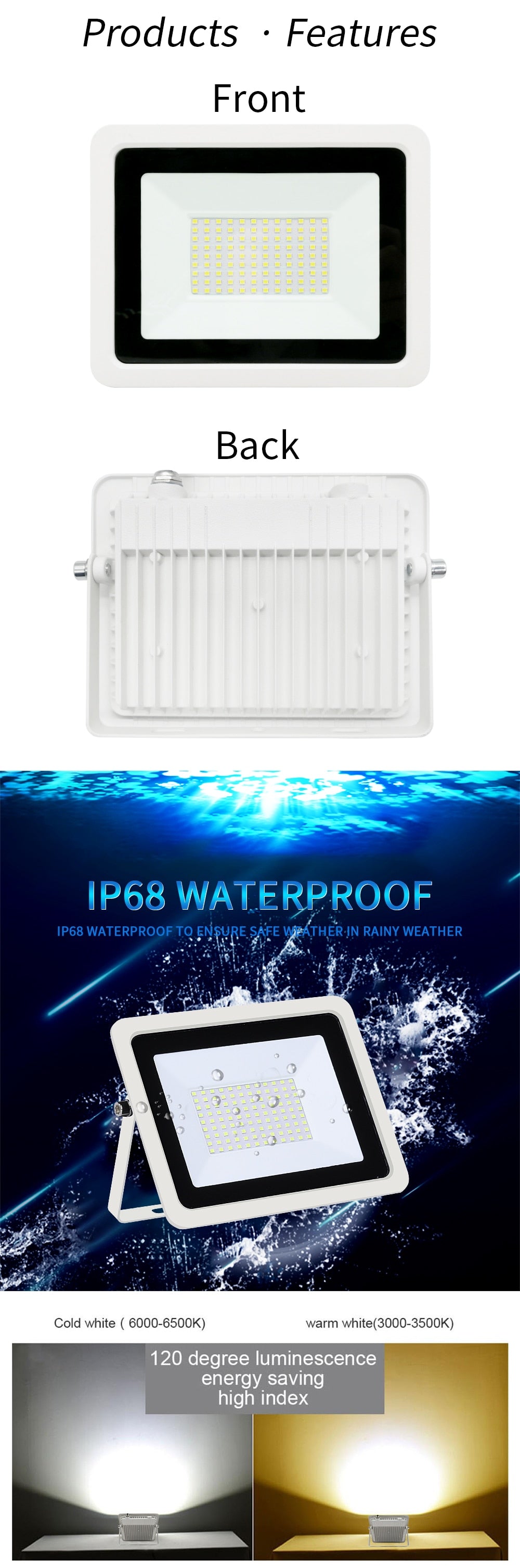 LED Flood Light 10W 20W 30W 50W 100W AC220V IP68 Waterproof Outdoor Spotlight Street Light Foco Led Exterior Wall Lamp Reflector