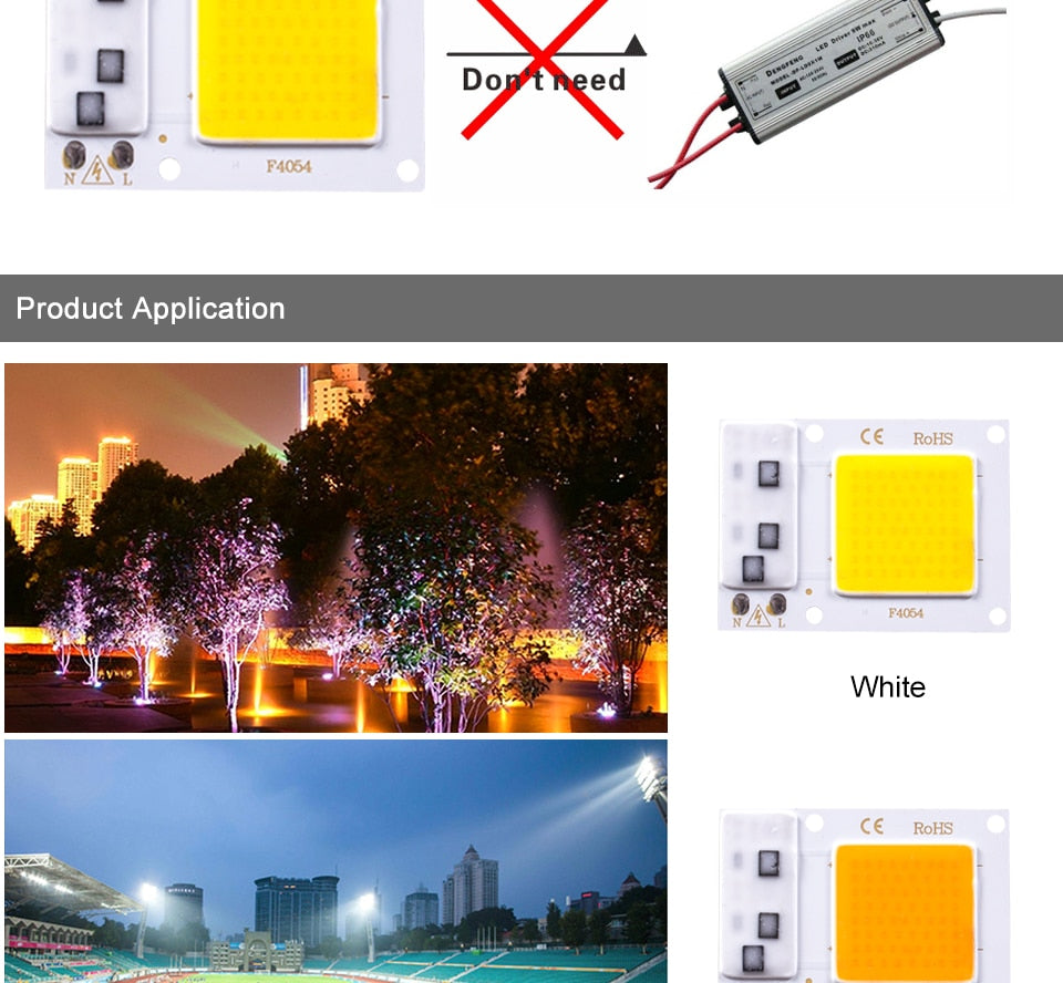 COB LED Lamp Chip AC 110V 220V 10W 20W 30W 50W LED Beads Lamp Box No Need Driver for Flood Light Spotlight Downlight Lighting