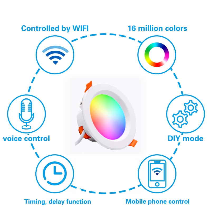 Smart Led Downlight RGB Recessed Round Spotlight Smart Home Tuya WiFi Dimmable Indoor lights Fixture 5W/7W/9W/15W CW+WW+RGB