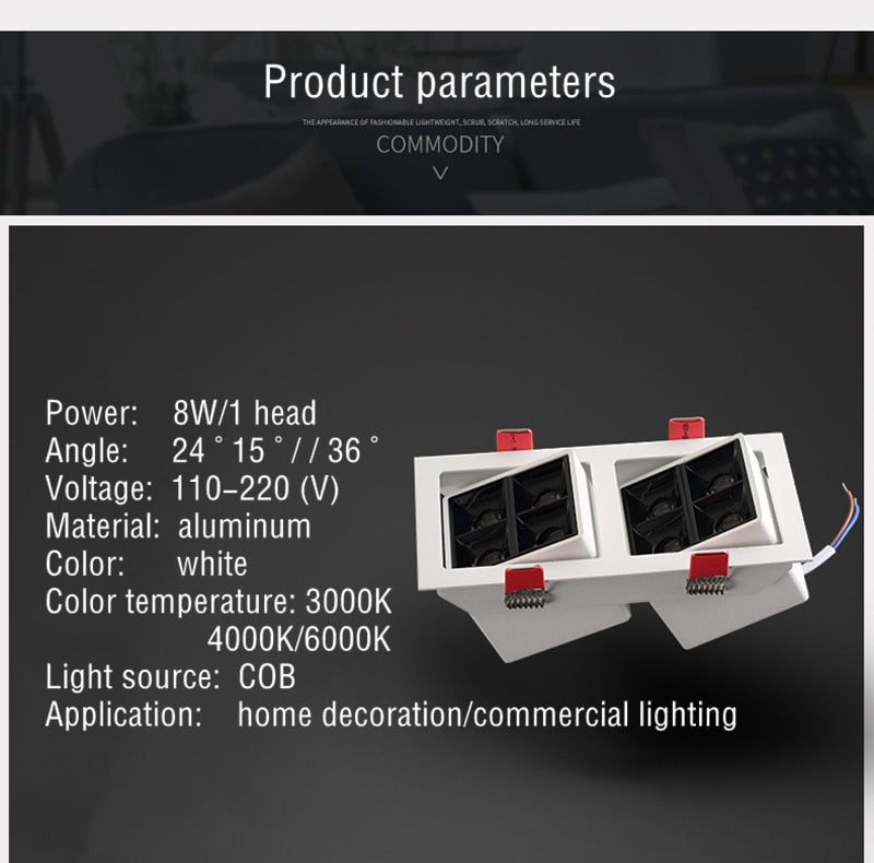 Thick Aluminum Adjustable Angle Recessed LED Spot Lighting 220V 110V Bedroom Kitchen Indoor Downlight 8W 16W 32W Ceiling light