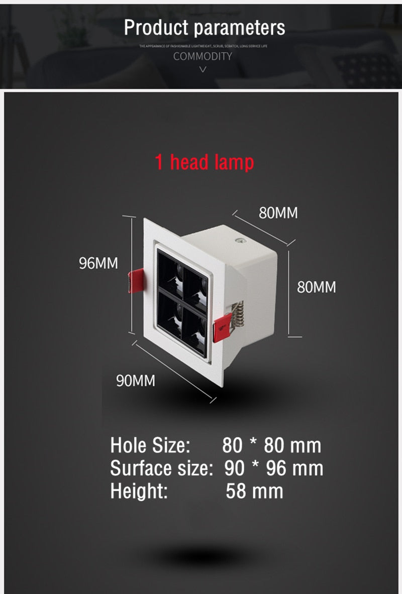 Thick Aluminum Adjustable Angle Recessed LED Spot Lighting 220V 110V Bedroom Kitchen Indoor Downlight 8W 16W 32W Ceiling light