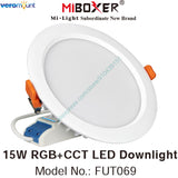 MiBoxer FUT069 15W RGB+CCT IP54 Downlight AC 110V 220V 2.4G RF Wireless Remote WiFi Smartphone APP Alexa Google Voice Control