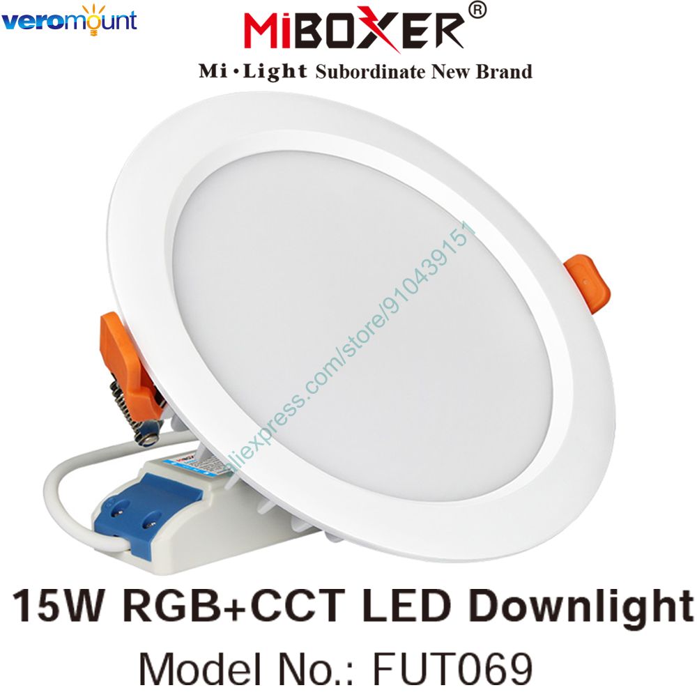 MiBoxer FUT069 15W RGB+CCT IP54 Downlight AC 110V 220V 2.4G RF Wireless Remote WiFi Smartphone APP Alexa Google Voice Control