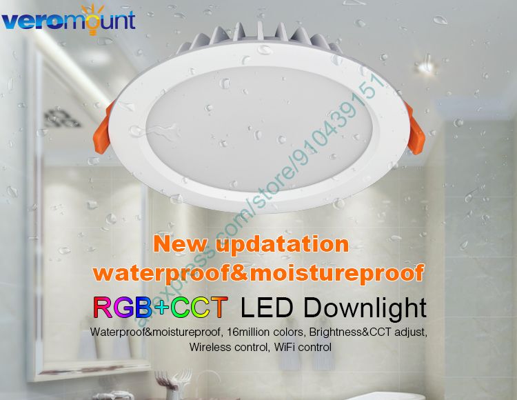 MiBoxer FUT069 15W RGB+CCT IP54 Downlight AC 110V 220V 2.4G RF Wireless Remote WiFi Smartphone APP Alexa Google Voice Control