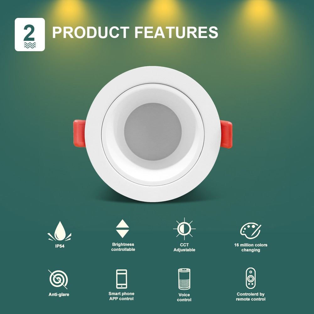 Gledopto Zigbee 3.0 Smart RGBCCT LED Downlight Pro 6W/12W Waterproof Rating IP54 Work With Tuya APP/Voice/RF Remote Control