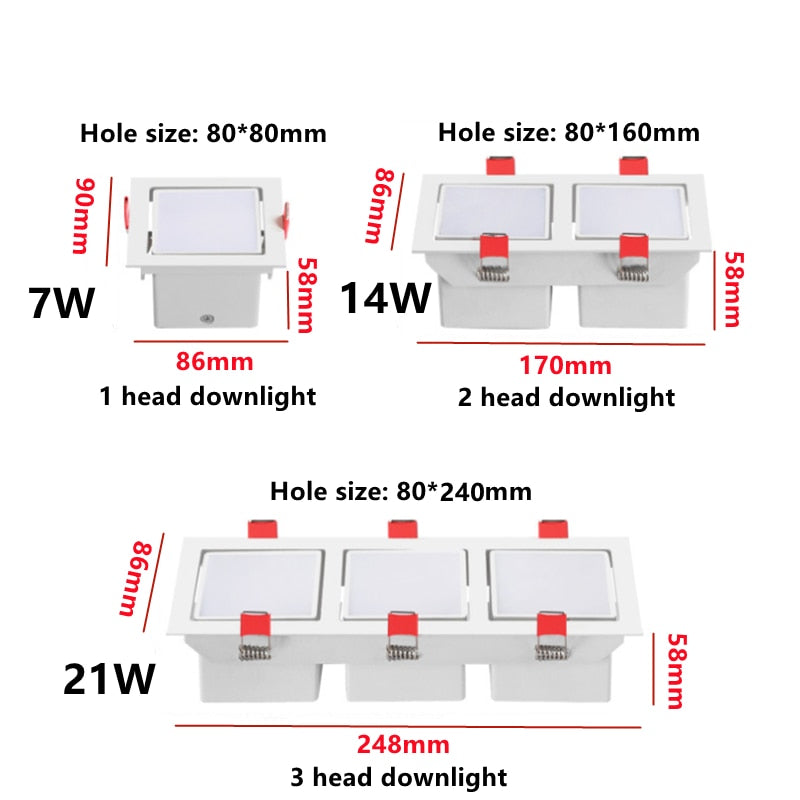 LED downlight adjustable angle ceiling light grille spotlight embedded 7W 14W 21W living room bedroom aisle home lighting