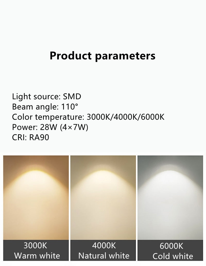 LED downlight Nordic four-head downlight 28W indoor home lighting fixtures adjustable angle ceiling light