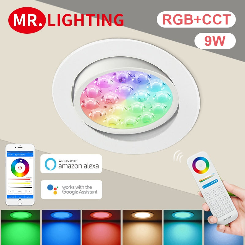 Smart LED Light Miboxer 9W RGB + CCT LED Downlight FUT068 Round AC 100V-240V WiFi Control Brightness Dimmable Angle Adjustable