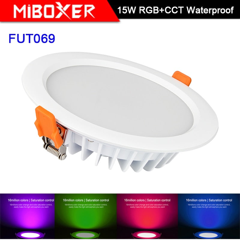 Miboxer living room 15W RGB + CCT LED downlight FUT069 round AC 100V-240V dimmable wireless wifi control LED ceiling downlight