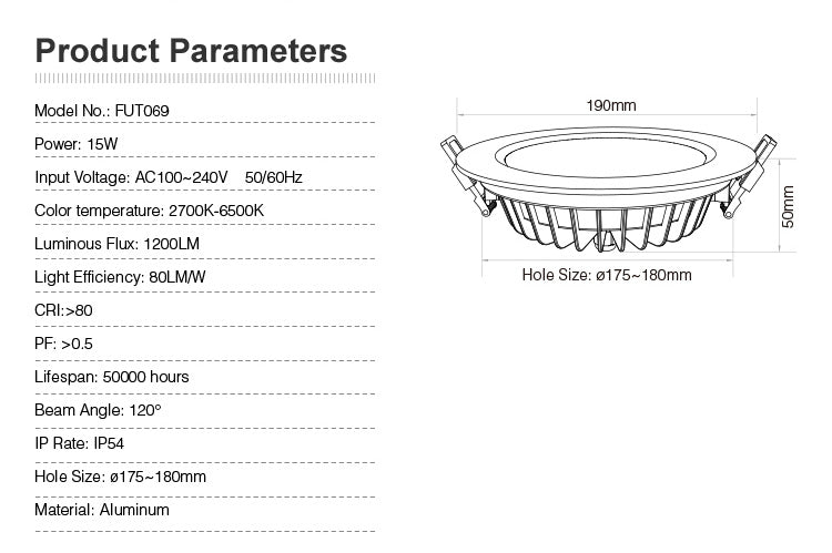 Miboxer living room 15W RGB + CCT LED downlight FUT069 round AC 100V-240V dimmable wireless wifi control LED ceiling downlight
