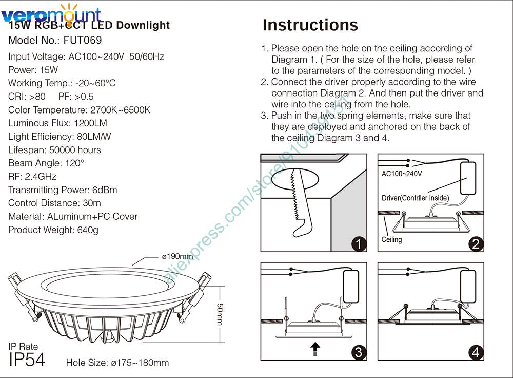 MiBoxer FUT061 9W Smart RGB+CCT LED Recessed Ceiling Downlight AC110V 220V 2700K~6500K 2.4G RF Wireless Remote WiFi APP Control