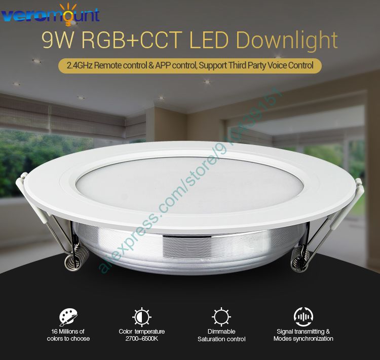MiBoxer FUT061 9W Smart RGB+CCT LED Recessed Ceiling Downlight AC110V 220V 2700K~6500K 2.4G RF Wireless Remote WiFi APP Control