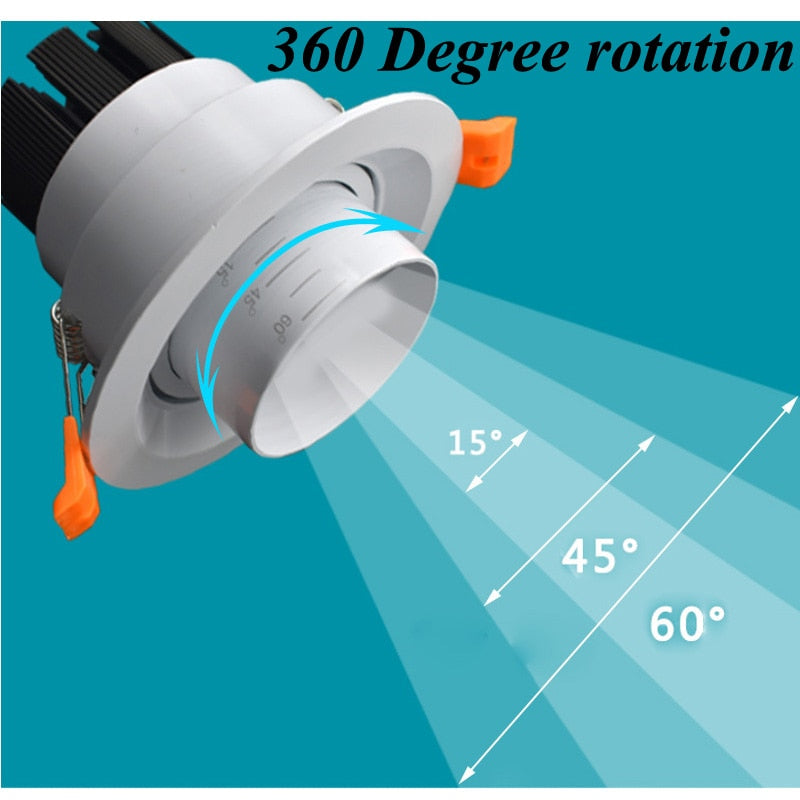 Dimmable 15/45/60 Degree Zoom Focusing 360 Degree Rotation LED COB Downlight 5W 10W 15W LED Spotlight Led Light Bulb 110V 220V