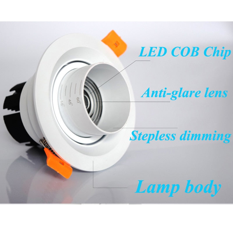 Dimmable 15/45/60 Degree Zoom Focusing 360 Degree Rotation LED COB Downlight 5W 10W 15W LED Spotlight Led Light Bulb 110V 220V
