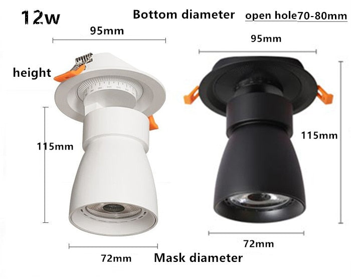 Dimmable Embedded COB Ceiling 12W 20W 35W AC85-265V Rotate 360 Degrees LED Downlight Home Lighting