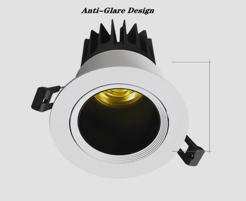 Dimmable Recessed Anti Glare COB LED Downlights 9W/12W/15W LED Ceiling Spot Lights AC85~265V LED Background Lamp Indoor Lighting