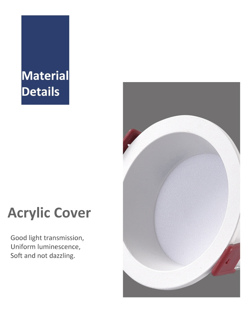 Embedded Anti-glare Narrow Side LED Downlight Embedded LED Spotlight Lamps 7W 12W 20W 30W Round White Focos Led for Exhibition