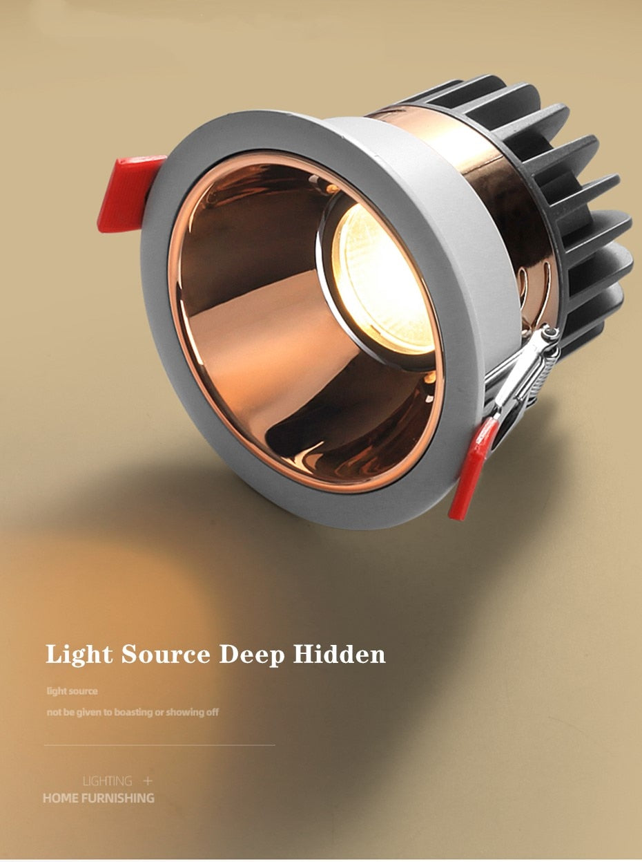 Anti-Glare Downlight7W 12W 15W Dimmable LED lamp Recessed Spotlight Warm White Natural Cool White Light AC85-265 Indoor lighting