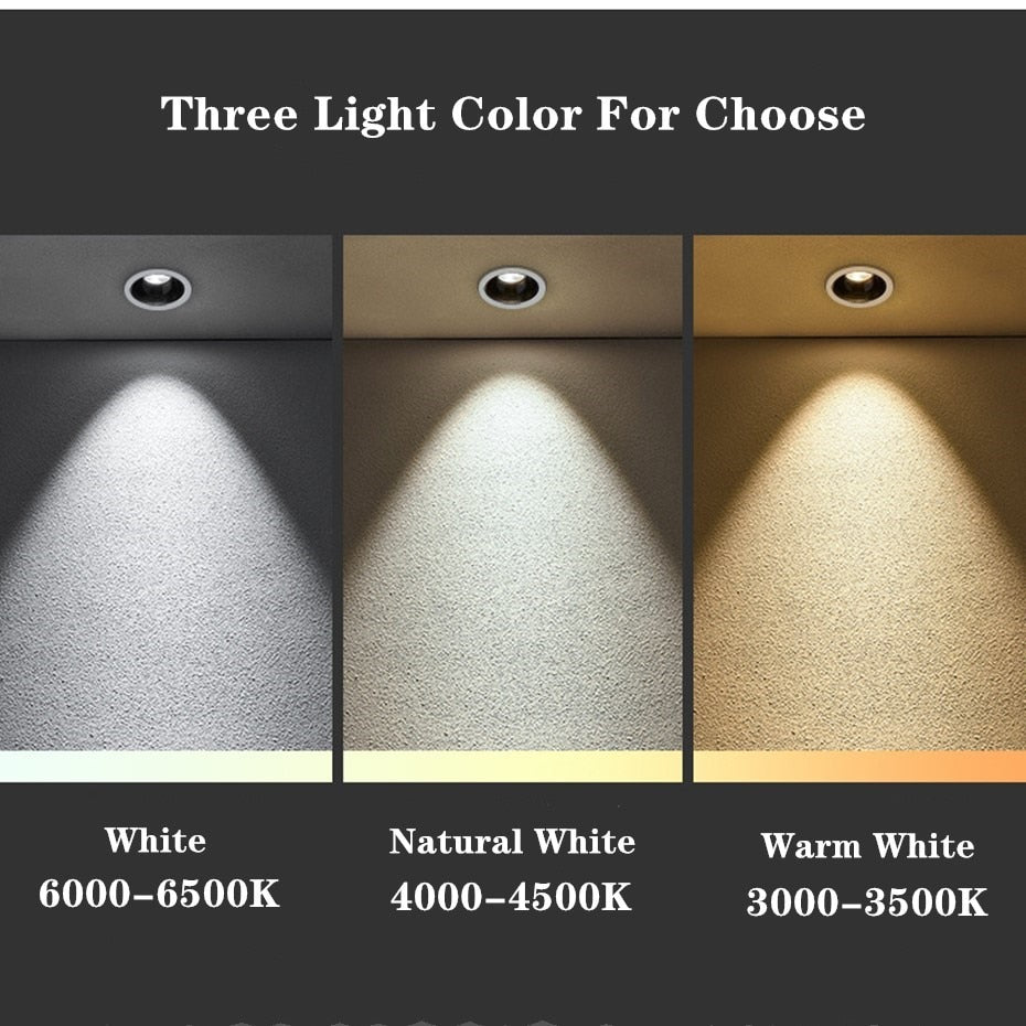 Anti-Glare Downlight7W 12W 15W Dimmable LED lamp Recessed Spotlight Warm White Natural Cool White Light AC85-265 Indoor lighting