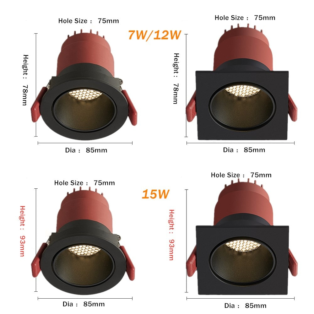 COB LED Downlight Spot Light Led 220V 110V Recessed Lamp Ceiling 7W 12W 15W Down Light For Bedroom Kitchen Indoor Lighting