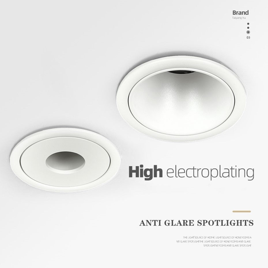 Dimmable LED Downlight 7W 12W 15W  Round Recessed Lamp AC220V 110V Bulb Bedroom Kitchen Indoor Anti Glare Spot Lighting