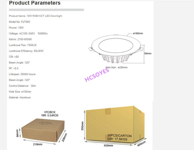 MIBOXER FUT065 18W /FUT066 12W RGB+CCT LED Downlight Brightness adjustable AC110 220V Color temperature Wireless WIFI APP