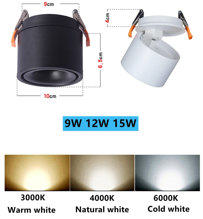 Dimmable LED COB Downlight 15W 12W Recessed Ceiling Spot Light 9W AC85-265V Lamp Warm Natural Cold White Indoor Home Lighting