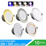 10Pcs Downlight 3w 5w spot led lights 3000k 4500K 6000K AC 220V-240V led Downlight Kitchen living room Indoor recessed lighting
