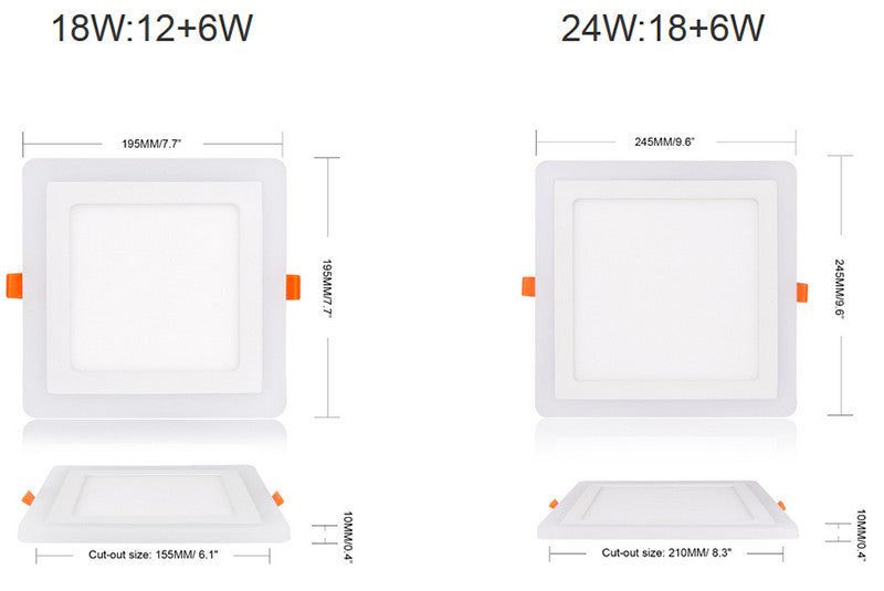 LED Panel Light 6W 9W 18W 24W Square Concealed Dual Color Cool White+Blue/Red/Pink/RGB Lamp AC100-265V Downlight