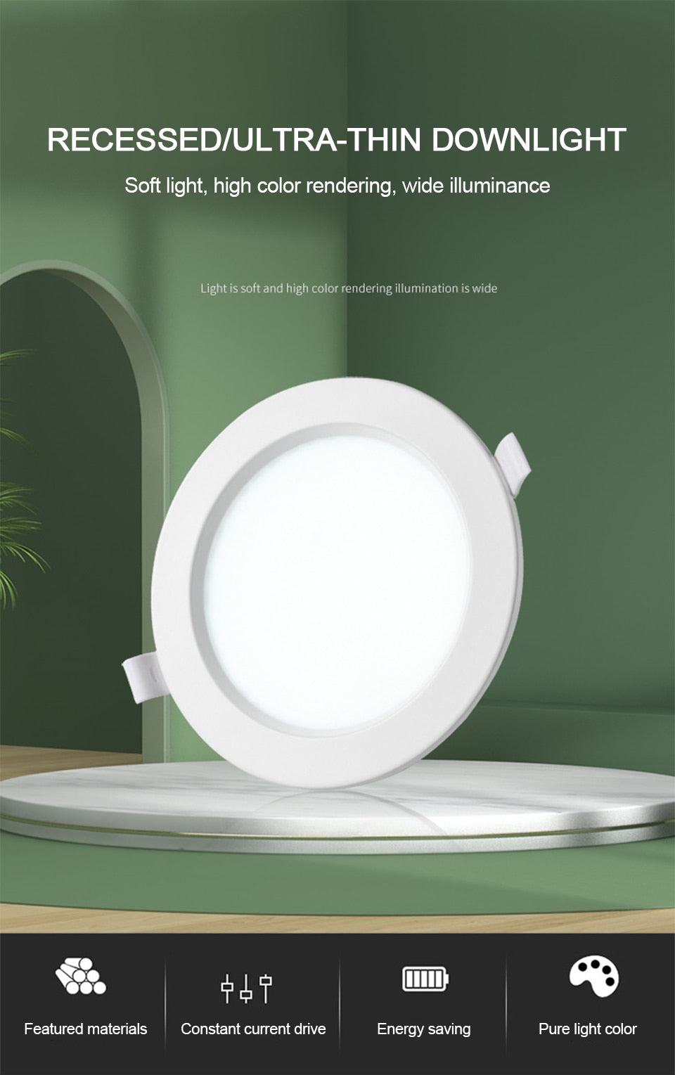 LED Embedded Downlight Ceiling Constant Current Drive Round Ultra-Thin Home Kitchen Bedroom Living Room Panel Spotlight Lighting