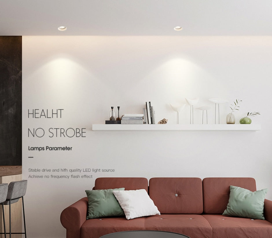 Angle Adjustable Deep Anti-Glare LED COB Recessed Downlight 9W 12W 15W 20W Round White LED Ceiling Spot Light Pic Background