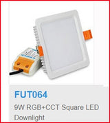 Mi.light 9W RGB+CCT Square LED Downlight FUT064 AC100~240V,FUT089 8-Zone RGB+CCT Remote Controller + WL-iBox1