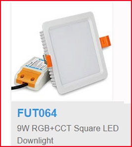Mi.light 9W RGB+CCT Square LED Downlight FUT064 AC100~240V,FUT089 8-Zone RGB+CCT Remote Controller + WL-iBox1