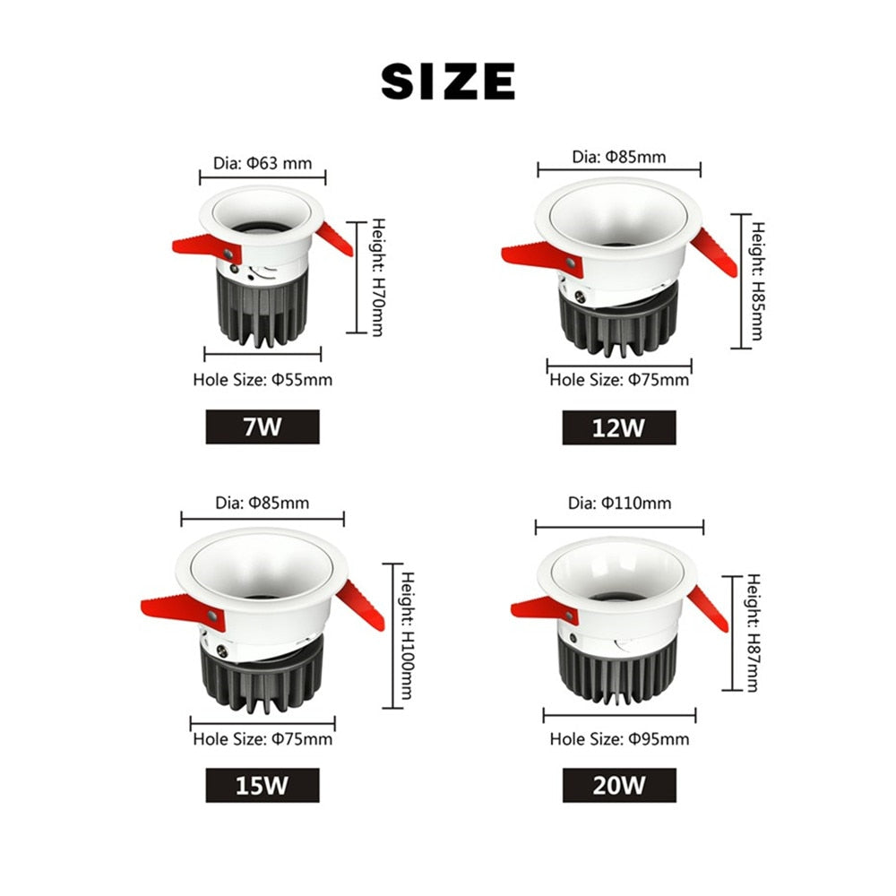 Led Downlight 7W 12W 15W Recessed Round LED Ceiling Lamp AC220V 110V LED Spot Light Indoor Lighting Warm White Cold White
