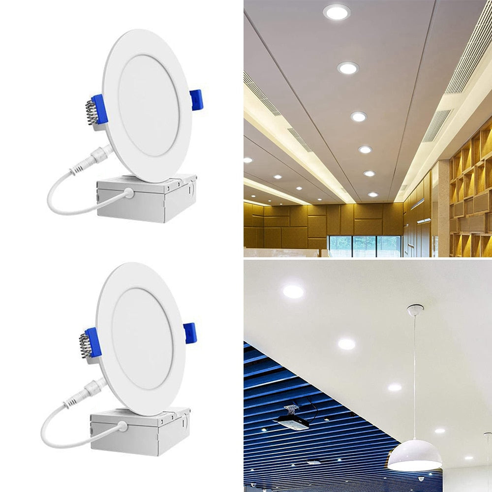 6Pcs 12W 4000K Ultra-Thin LED Recessed Ceiling Light With Junction Box, Dimmable Downlight