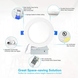 6Pcs 12W 4000K Ultra-Thin LED Recessed Ceiling Light With Junction Box, Dimmable Downlight
